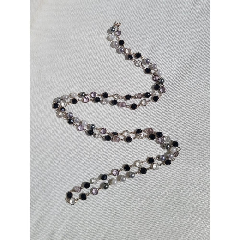 Premier Designs Silver Tone 60" Faux Peral Beaded Wrap Layer Necklace